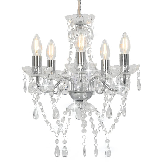 Berkfield Chandelier with Crystal Beads Silver Round 5 x E14