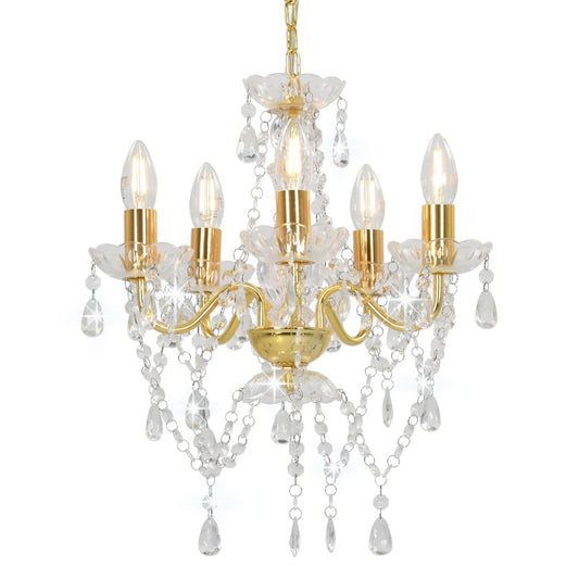 Berkfield Chandelier with Crystal Beads Golden Round 5 x E14