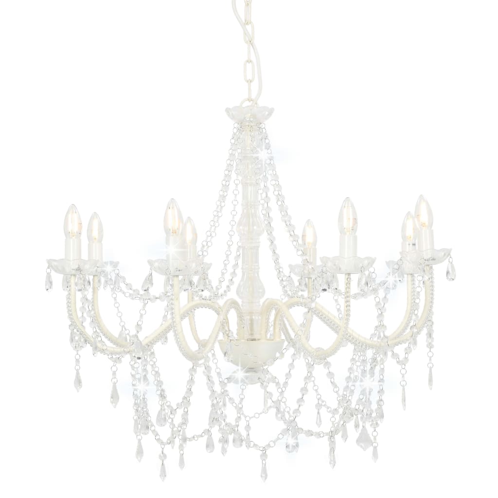 Berkfield Chandelier with Beads White 8 x E14 Bulbs