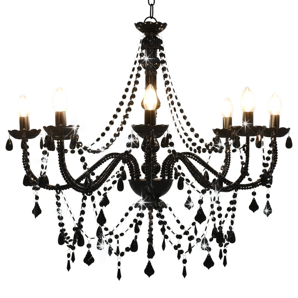 Berkfield Chandelier with Beads Black 8 x E14 Bulbs