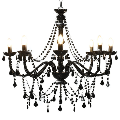 Berkfield Chandelier with Beads Black 8 x E14 Bulbs