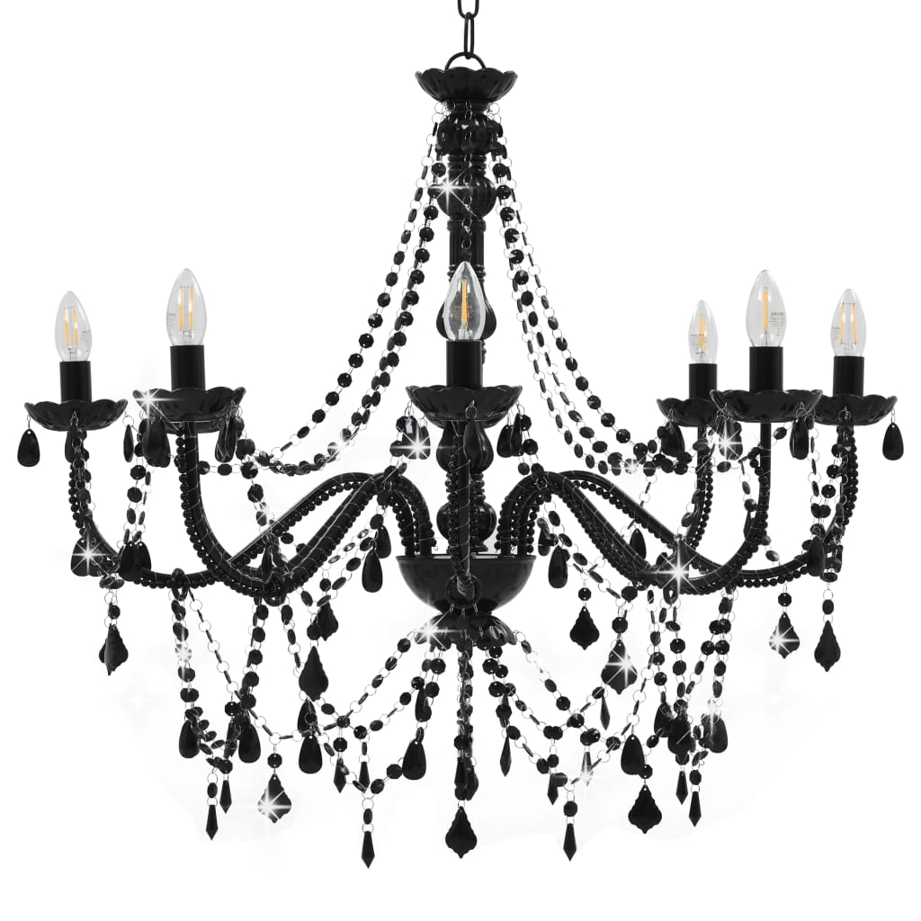 Berkfield Chandelier with Beads Black 8 x E14 Bulbs