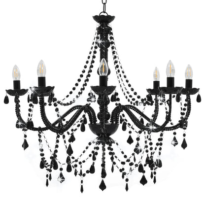 Berkfield Chandelier with Beads Black 8 x E14 Bulbs