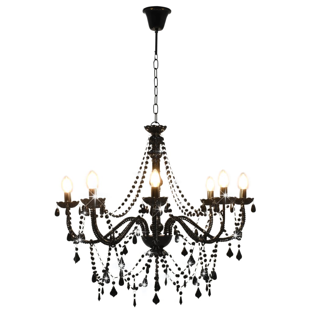 Berkfield Chandelier with Beads Black 8 x E14 Bulbs