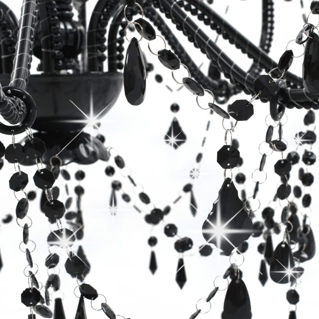 Berkfield Chandelier with Beads Black 8 x E14 Bulbs