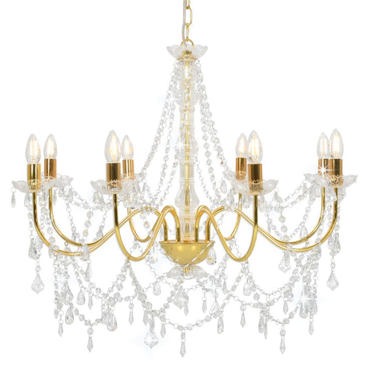 Berkfield Chandelier with Beads Golden 8 x E14 Bulbs