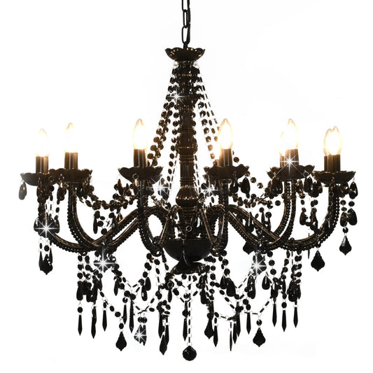 Berkfield Chandelier with Beads Black 12 x E14 Bulbs