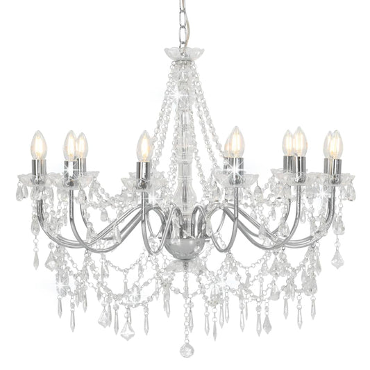 Berkfield Chandelier with Beads Silver 12 x E14 Bulbs
