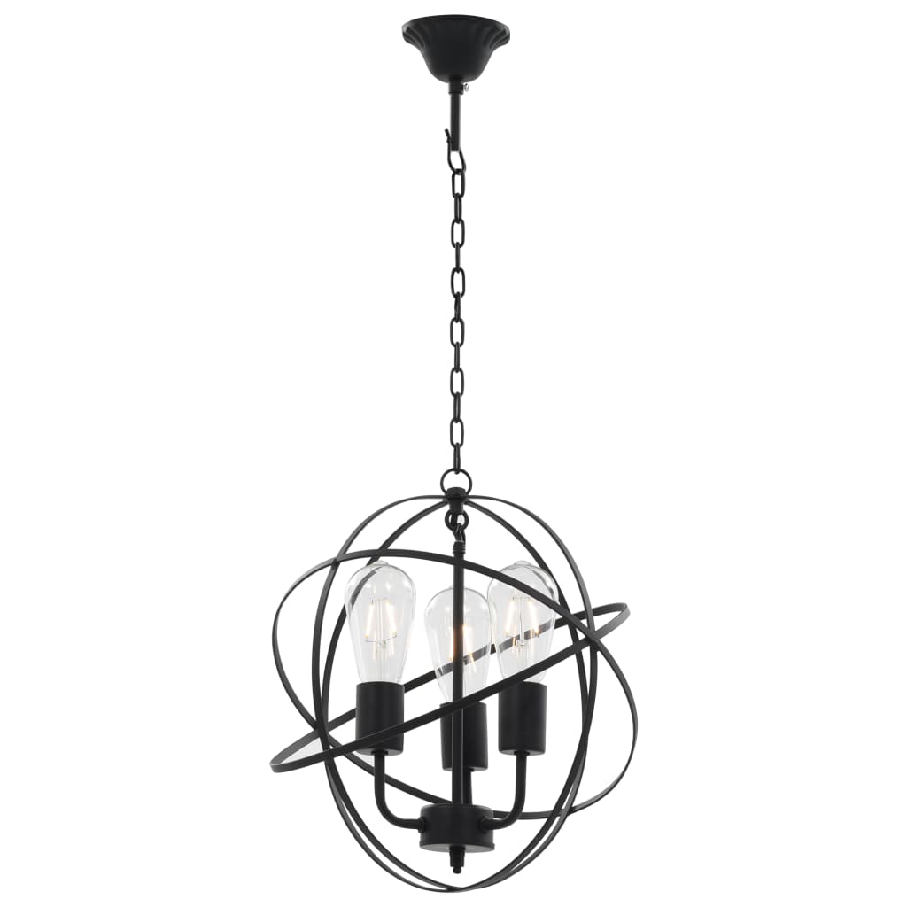 Berkfield Hanging Lamp Black Sphere 3 x E27 Bulbs