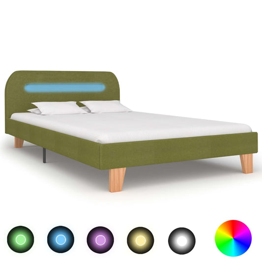 Berkfield Bed Frame with LED Green Fabric 120x190 cm 4FT Small Double
