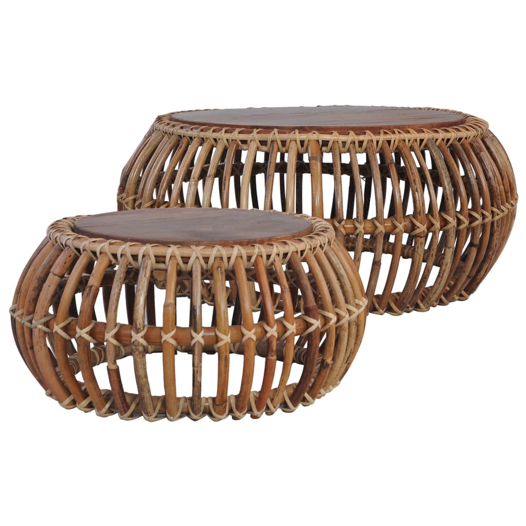 Berkfield Coffee Tables 2 pcs Natural Rattan