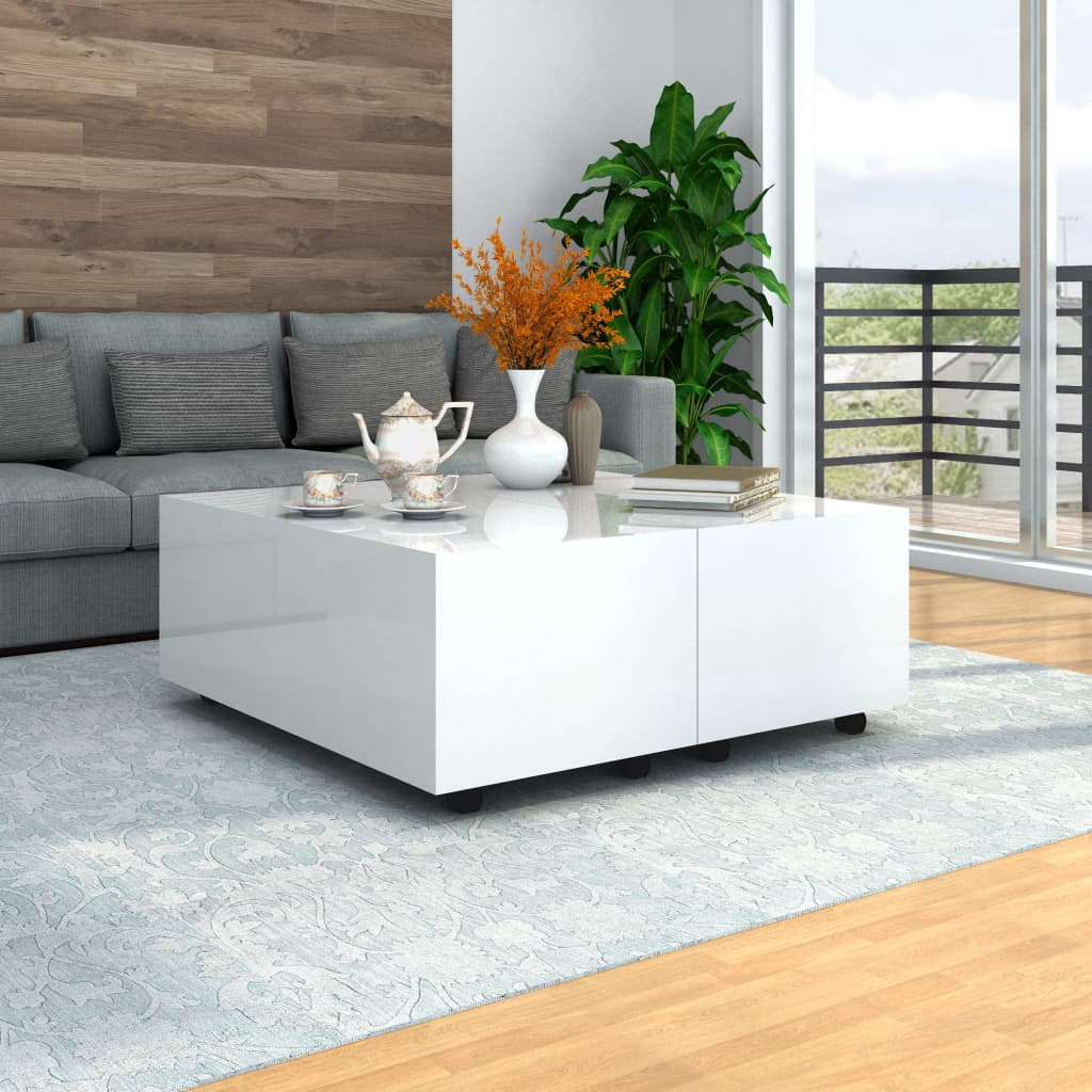 Berkfield Coffee Table High Gloss White 100x100x35 cm