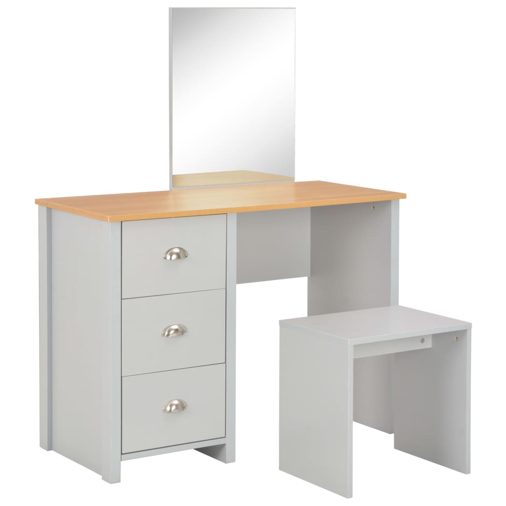 Berkfield Dressing Table with Mirror and Stool Grey 104x45x131 cm
