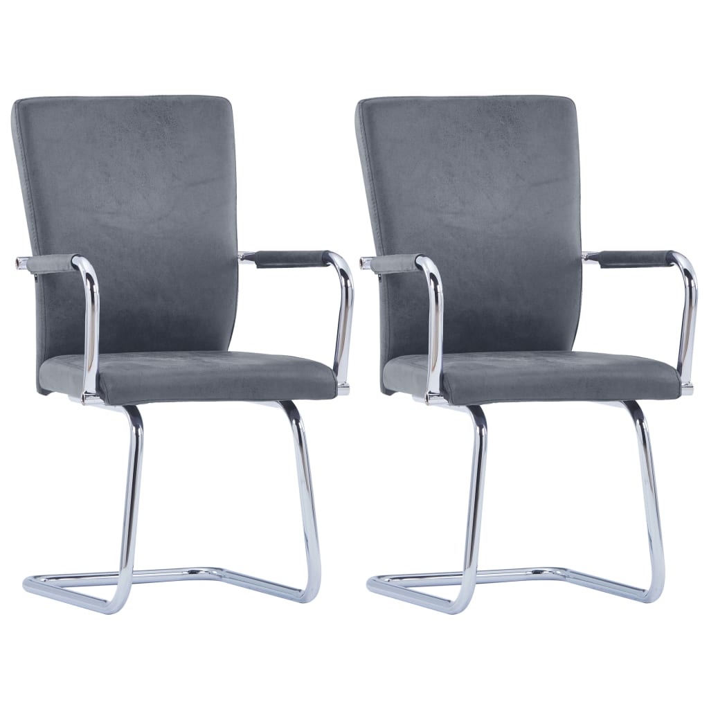 Berkfield Cantilever Dining Chairs 2 pcs Suede Grey Faux Leather