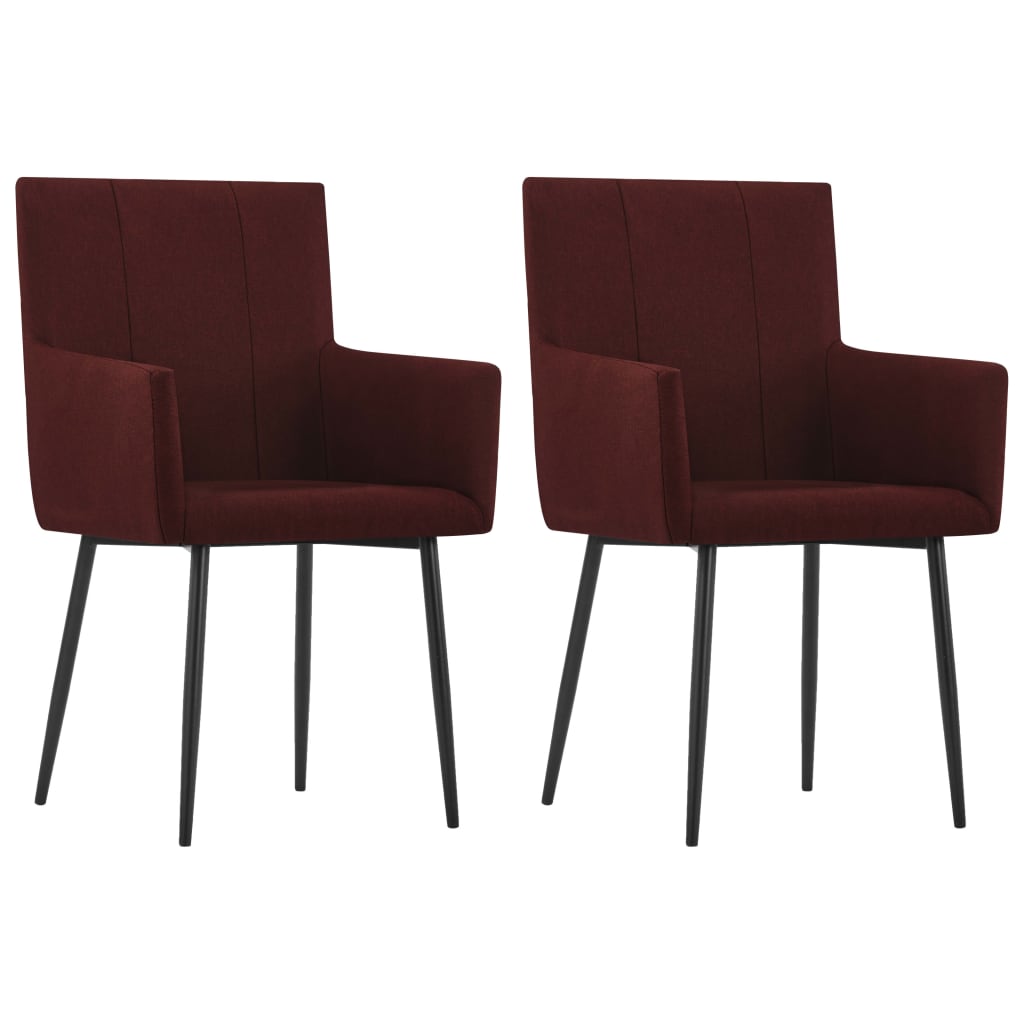 Berkfield Dining Chairs with Armrests 2 pcs Wine Red Fabric