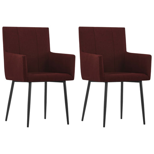Berkfield Dining Chairs with Armrests 2 pcs Wine Red Fabric