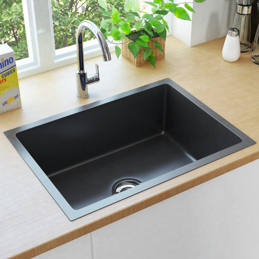 Berkfield Handmade Kitchen Sink Black Stainless Steel