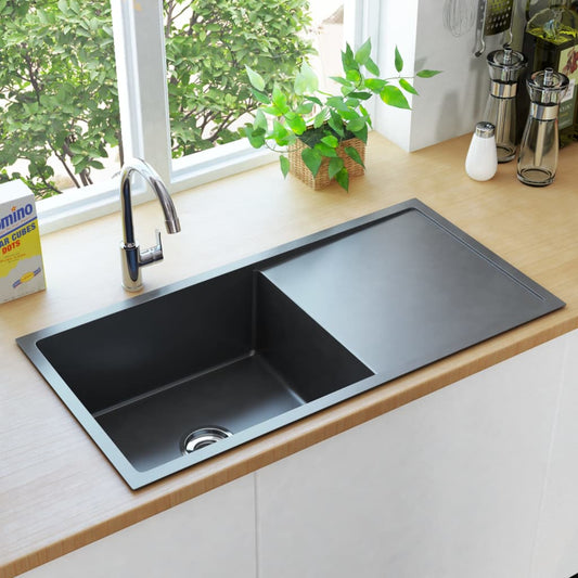 Berkfield Handmade Kitchen Sink Black Stainless Steel
