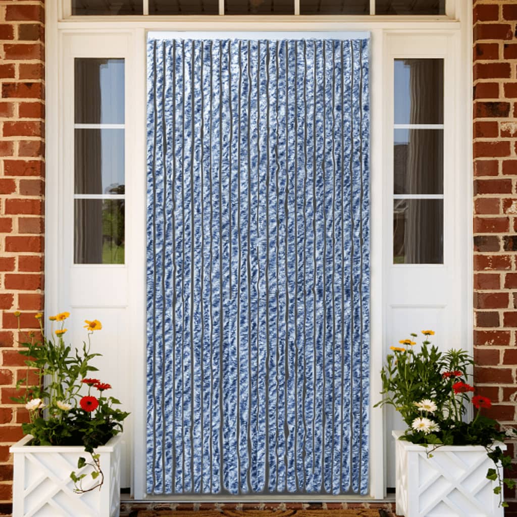 Berkfield Insect Curtain Blue, White and Silver 90x220 cm Chenille
