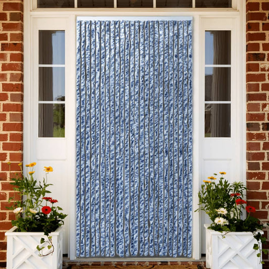 Berkfield Insect Curtain Blue, White and Silver 90x220 cm Chenille