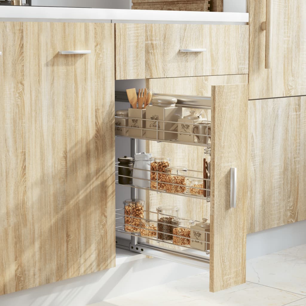 Berkfield 3-Tier Pull-out Kitchen Wire Basket Silver 47x15.5x55.5 cm