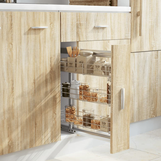 Berkfield 3-Tier Pull-out Kitchen Wire Basket Silver 47x15.5x55.5 cm