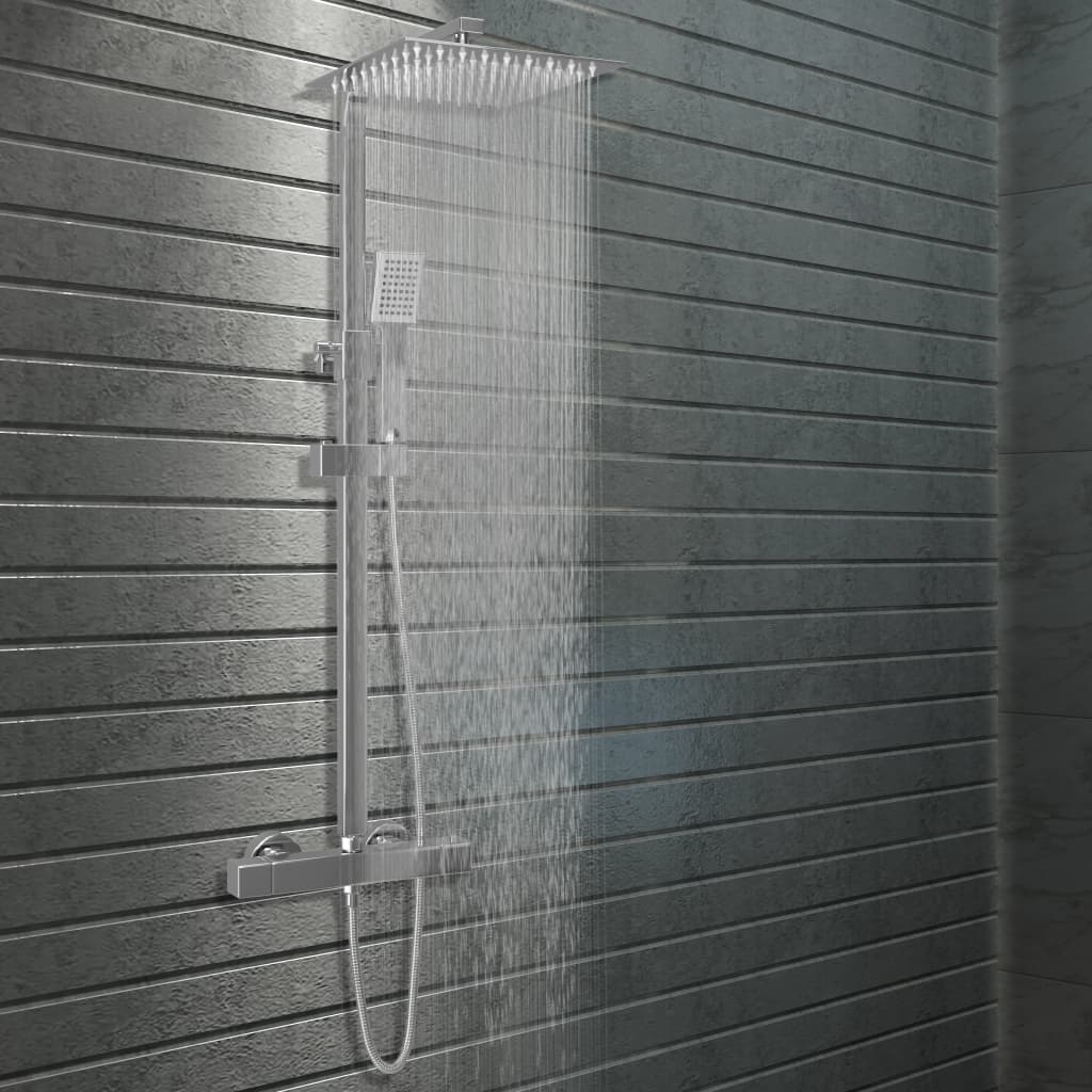 Berkfield Dual Head Shower Set with Thermostat Stainless Steel