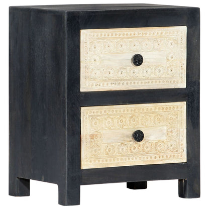 Berkfield Hand Carved Bedside Cabinet Grey 40x30x50 cm Solid Mango Wood