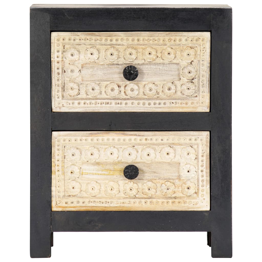 Berkfield Hand Carved Bedside Cabinet Grey 40x30x50 cm Solid Mango Wood