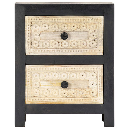 Berkfield Hand Carved Bedside Cabinet Grey 40x30x50 cm Solid Mango Wood