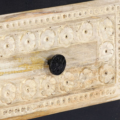 Berkfield Hand Carved Bedside Cabinet Grey 40x30x50 cm Solid Mango Wood