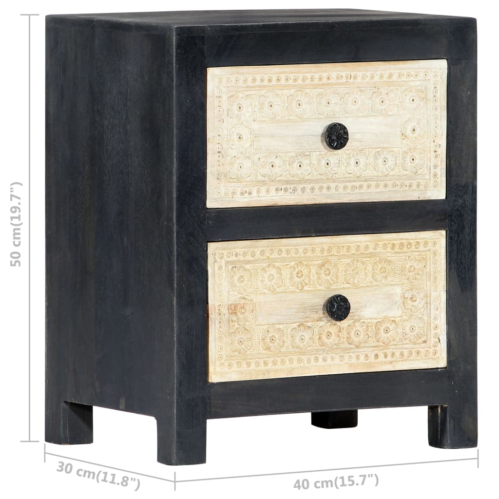 Berkfield Hand Carved Bedside Cabinet Grey 40x30x50 cm Solid Mango Wood