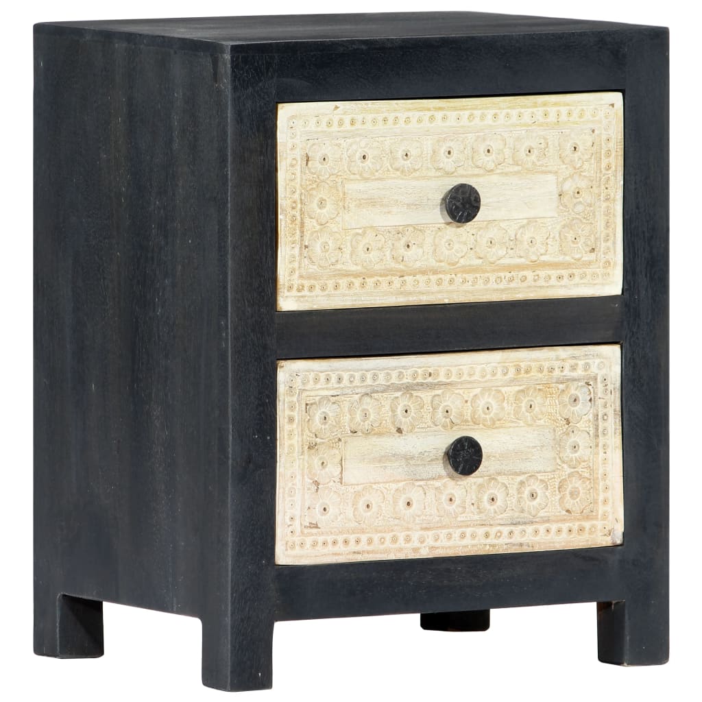 Berkfield Hand Carved Bedside Cabinet Grey 40x30x50 cm Solid Mango Wood
