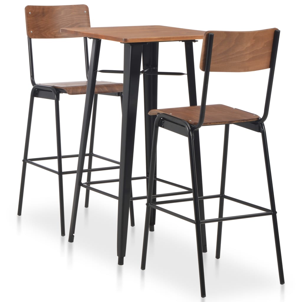 Berkfield 3 Piece Bar Set Steel Brown Black