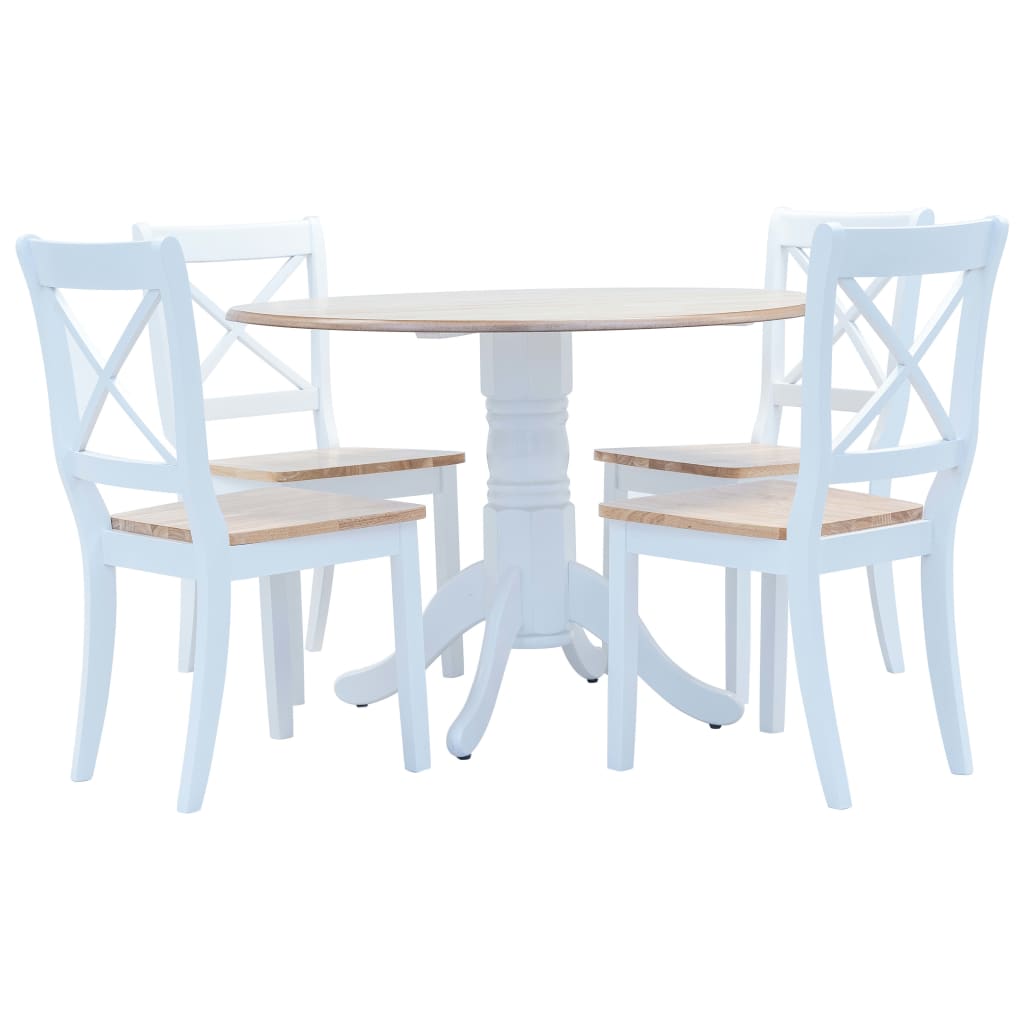 Berkfield 5 Piece Dining Set Solid Rubber Wood White and Brown