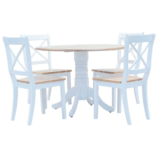 Berkfield 5 Piece Dining Set Solid Rubber Wood White and Brown