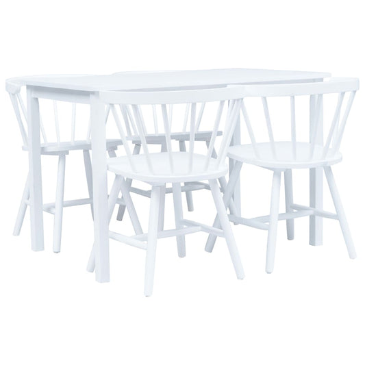 Berkfield 5 Piece Dining Set Solid Rubber Wood White
