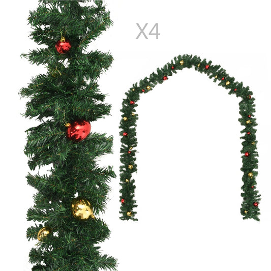 Berkfield Christmas Garlands 4 pcs with Baubles Green 270 cm PVC