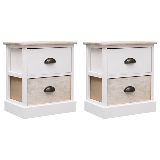 Berkfield Nightstands 2 pcs White and Natural 38x28x45 cm Paulownia Wood