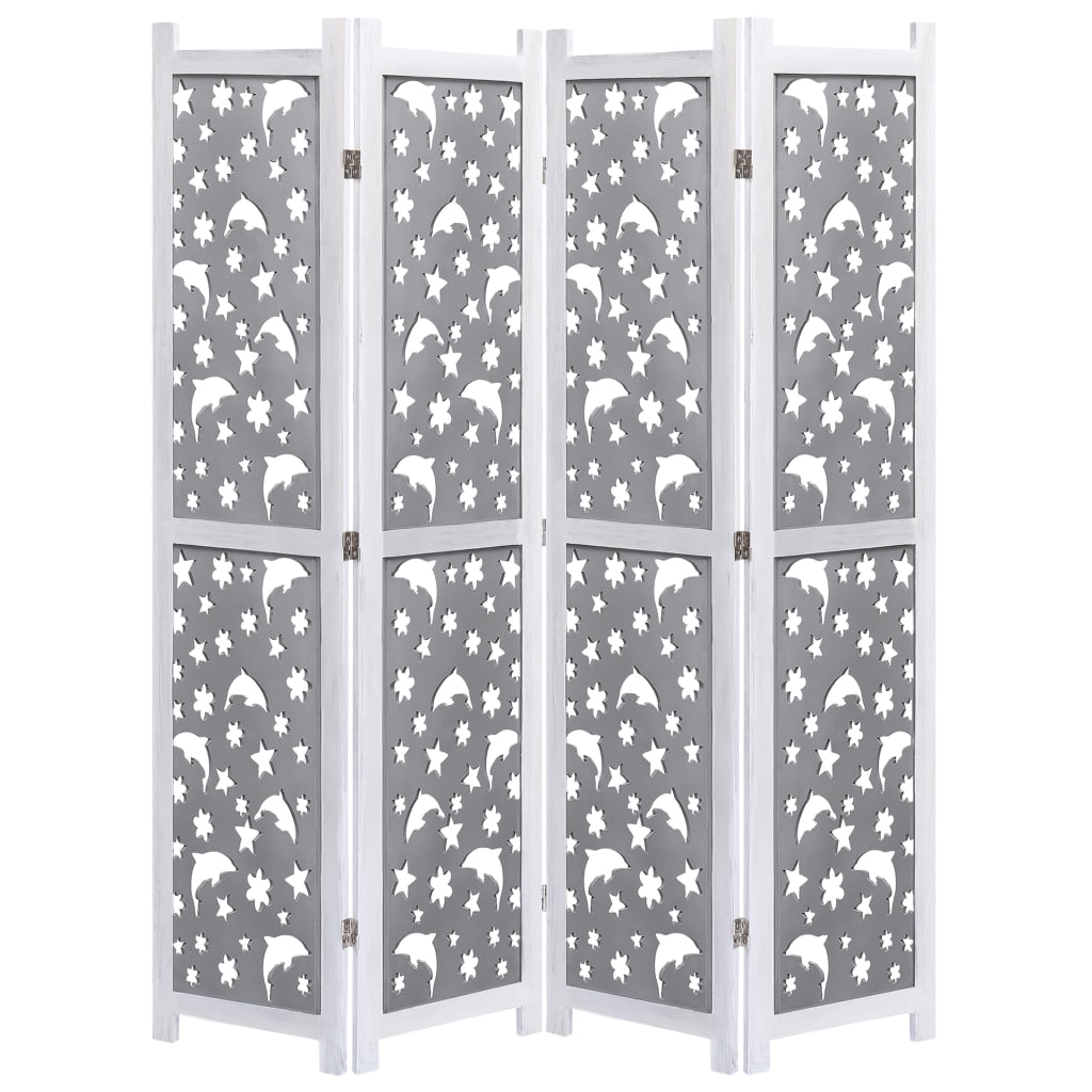 Berkfield 4-Panel Room Divider Grey 140x165 cm Solid Wood