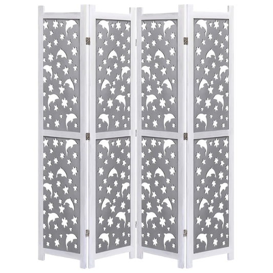 Berkfield 4-Panel Room Divider Grey 140x165 cm Solid Wood