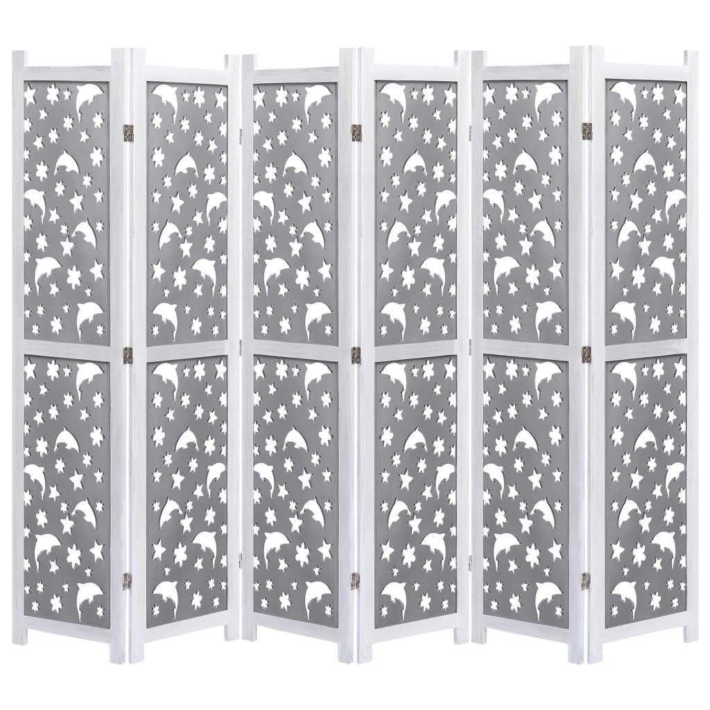 Berkfield 6-Panel Room Divider Grey 210x165 cm Solid Wood