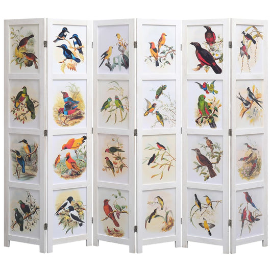 Berkfield 6-Panel Room Divider White 210x165 cm Bird