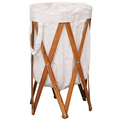 Berkfield Folding Laundry Basket Cream Wood and Fabric