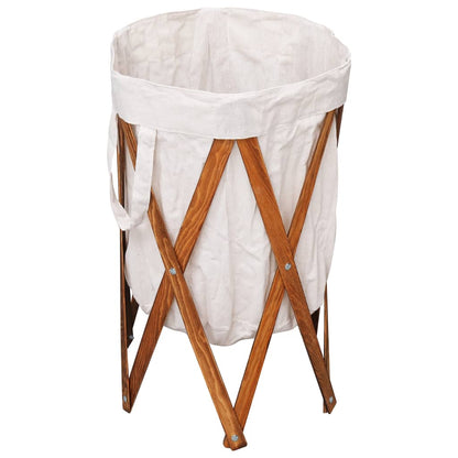 Berkfield Folding Laundry Basket Cream Wood and Fabric