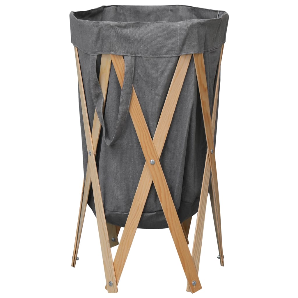 Berkfield Folding Laundry Basket Grey Wood and Fabric