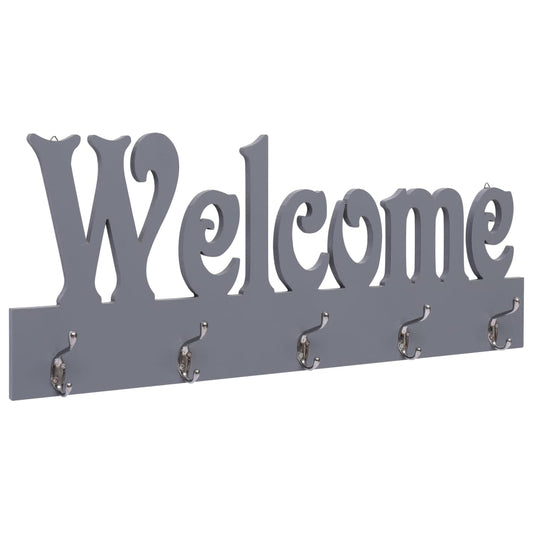 Berkfield Wall Mounted Coat Rack WELCOME Grey 74x29.5 cm