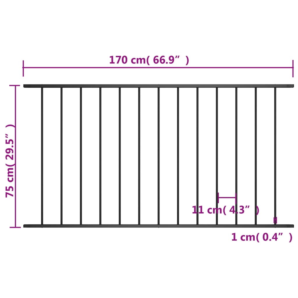 Berkfield Fence Panel Powder-coated Steel 1.7x0.75 m Black