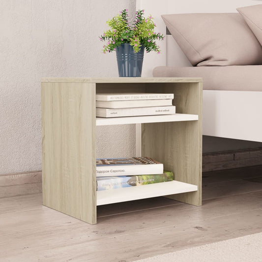 Berkfield Bedside Cabinet White and Sonoma Oak 40x30x40 cm Engineered Wood