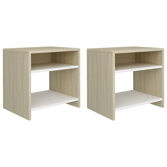 Berkfield Bedside Cabinets 2pcs White and Sonoma Oak 40x30x40cm Engineered Wood